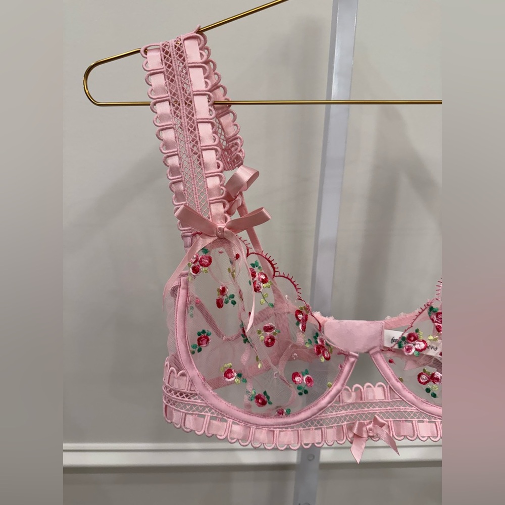 For Love And Lemons Pink Floral Embroidered Bra - Picture 2 of 6